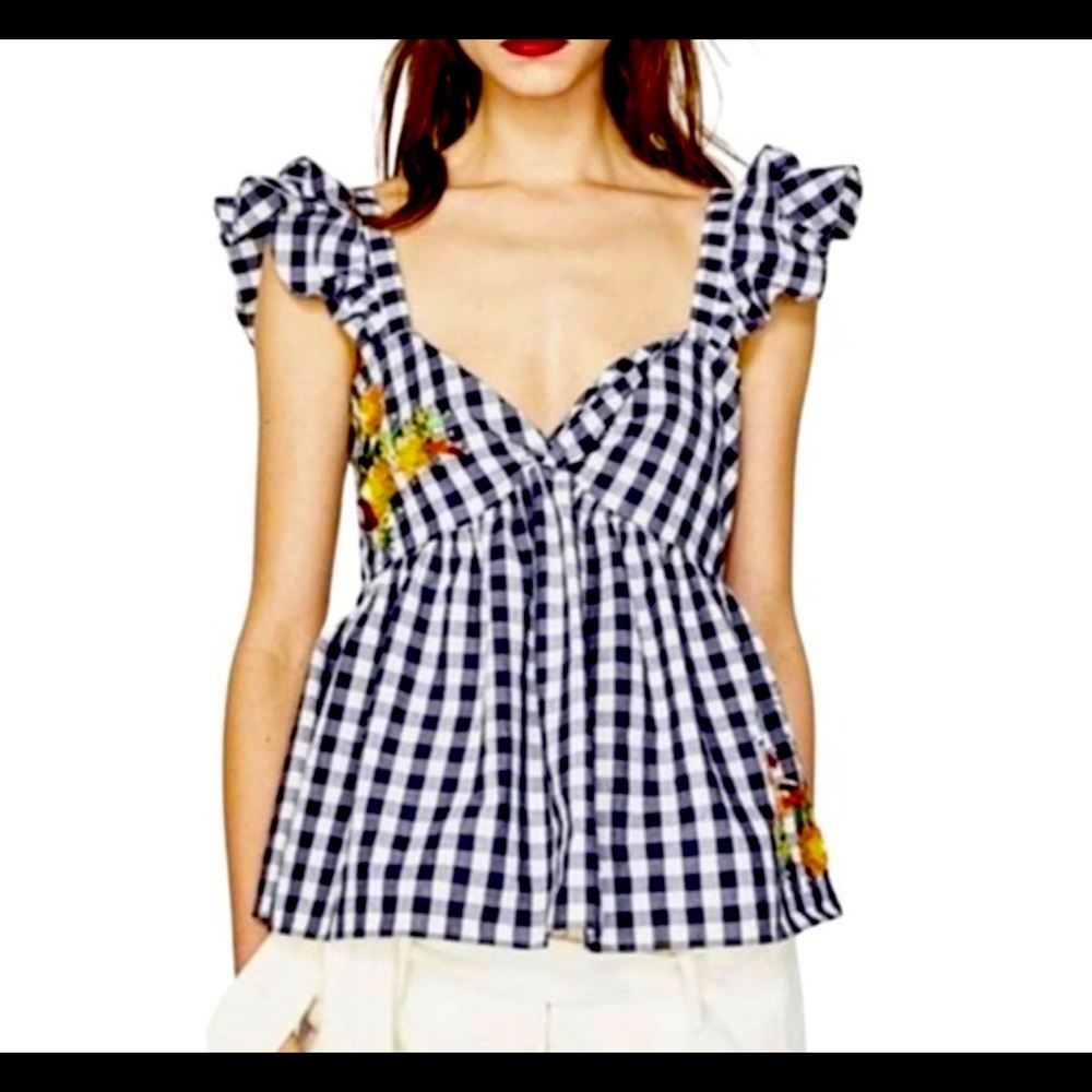 NWT Zara gingham embellished peplum top